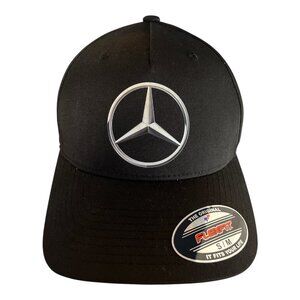 Mercedes-Benz Flexfit Black Baseball Cap Silver Logo Fitted Hat S/M